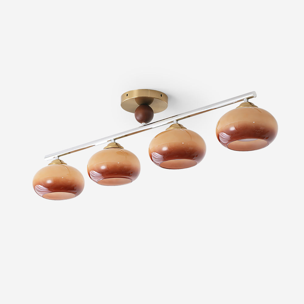 Aubrelle 4-hanglamp met amberkleurig glazen bolplafondarmatuur met bolvormige kap
