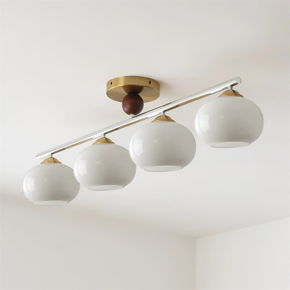 Aubrelle 4-hanglamp met amberkleurig glazen bolplafondarmatuur met bolvormige kap