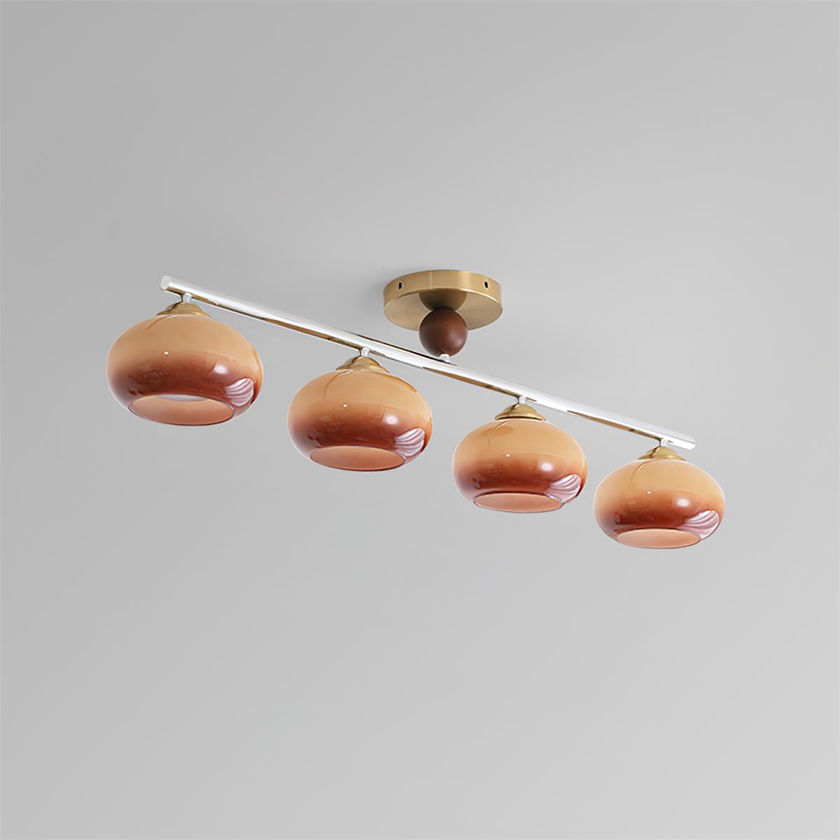 Aubrelle 4-hanglamp met amberkleurig glazen bolplafondarmatuur met bolvormige kap