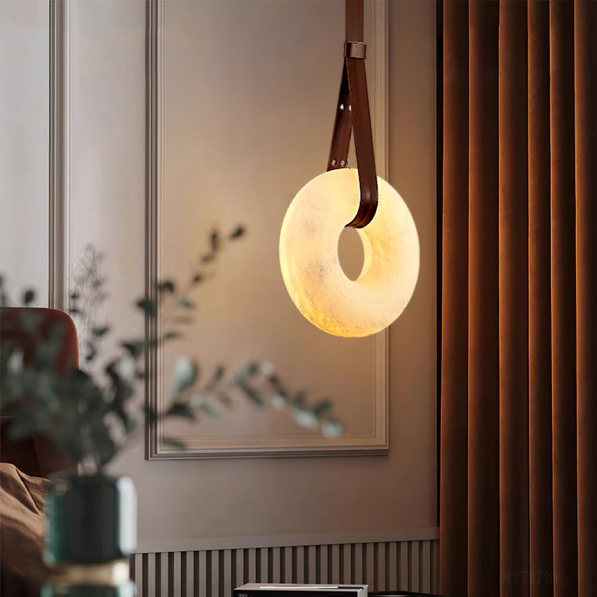 Oslo hanglamp albast ring leerbanden Scandinavisch