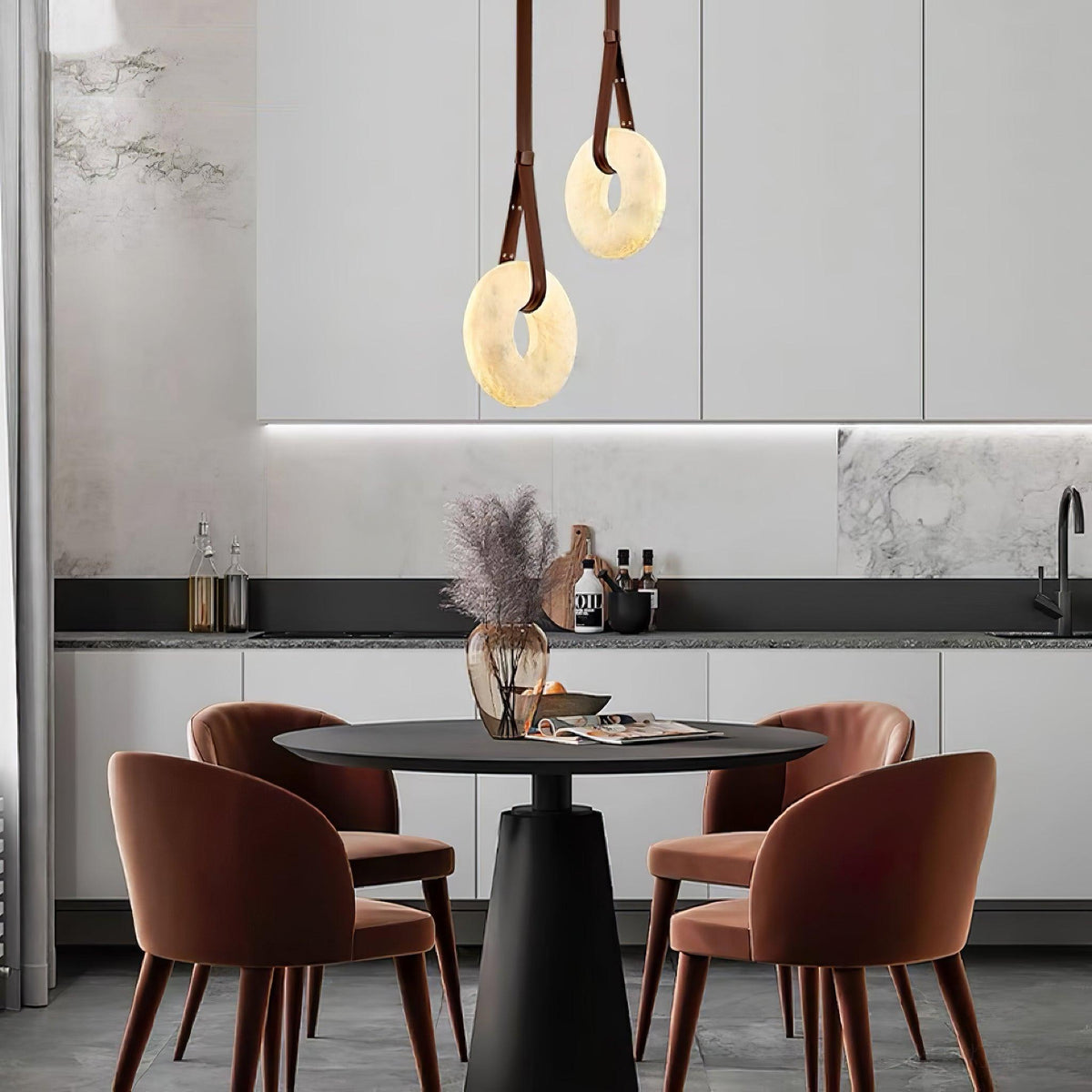 Oslo hanglamp albast ring leerbanden Scandinavisch