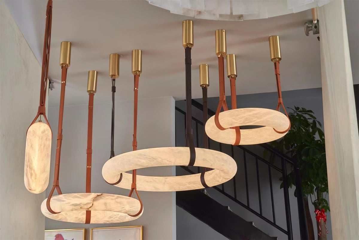 Oslo hanglamp albast ring leerbanden Scandinavisch