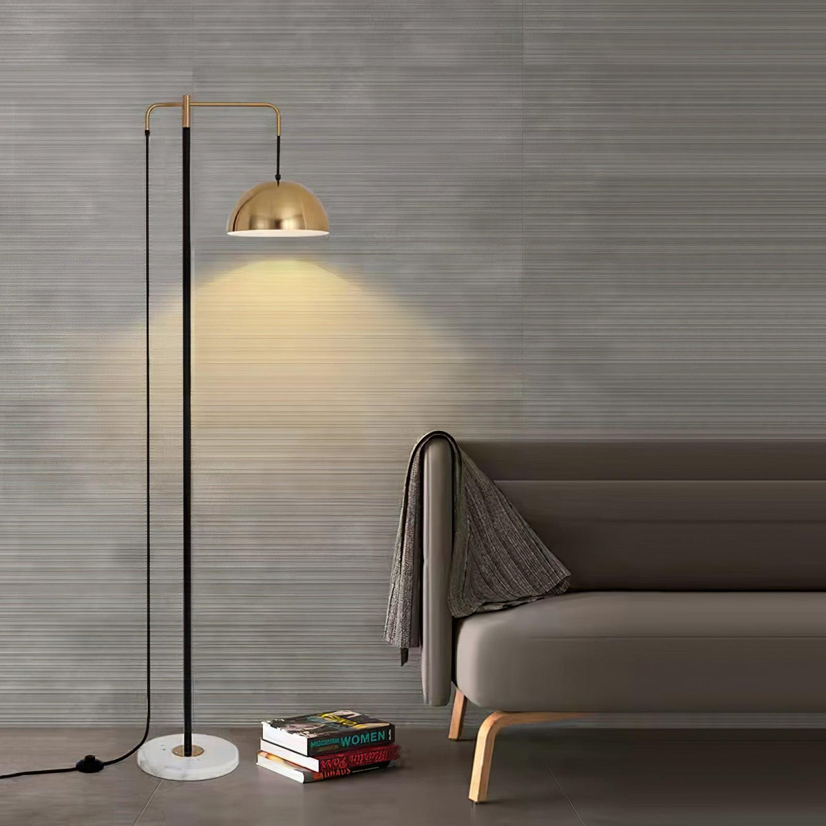 Lumirette messing vloerlamp met boogarm