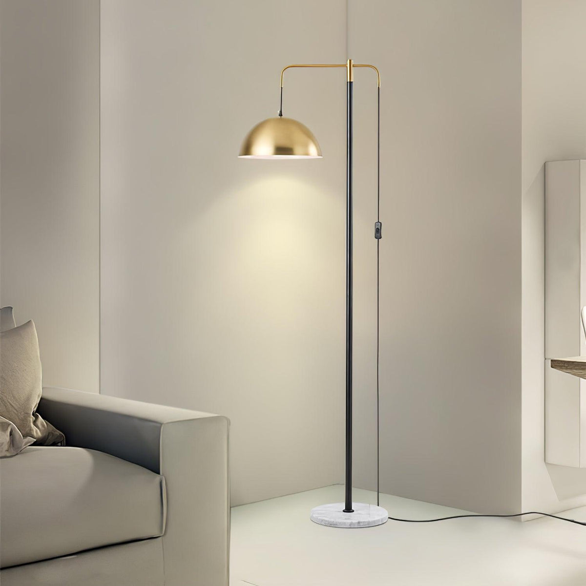 Lumirette messing vloerlamp met boogarm