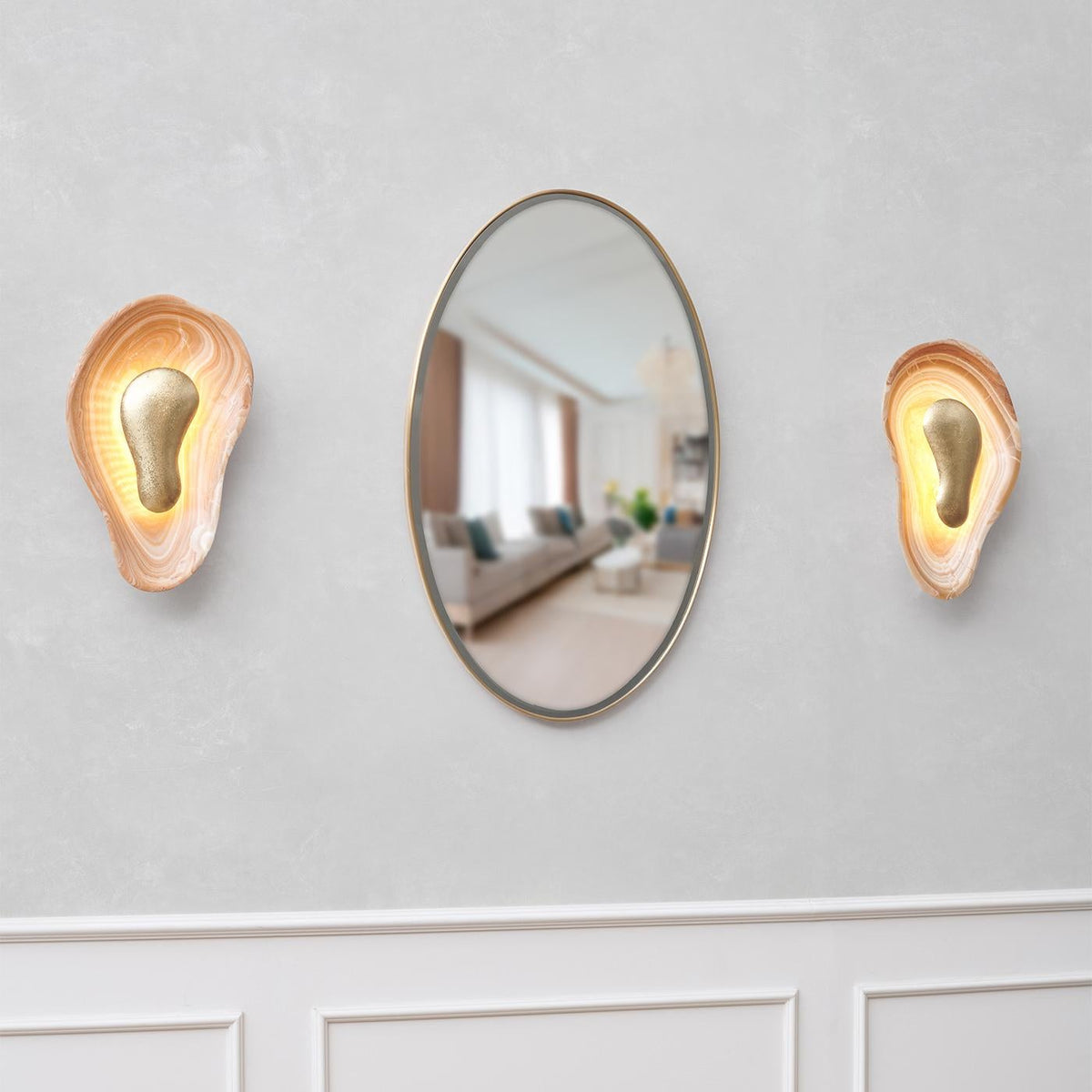 Viraiaria wandlamp met oranje onyx en afwerking