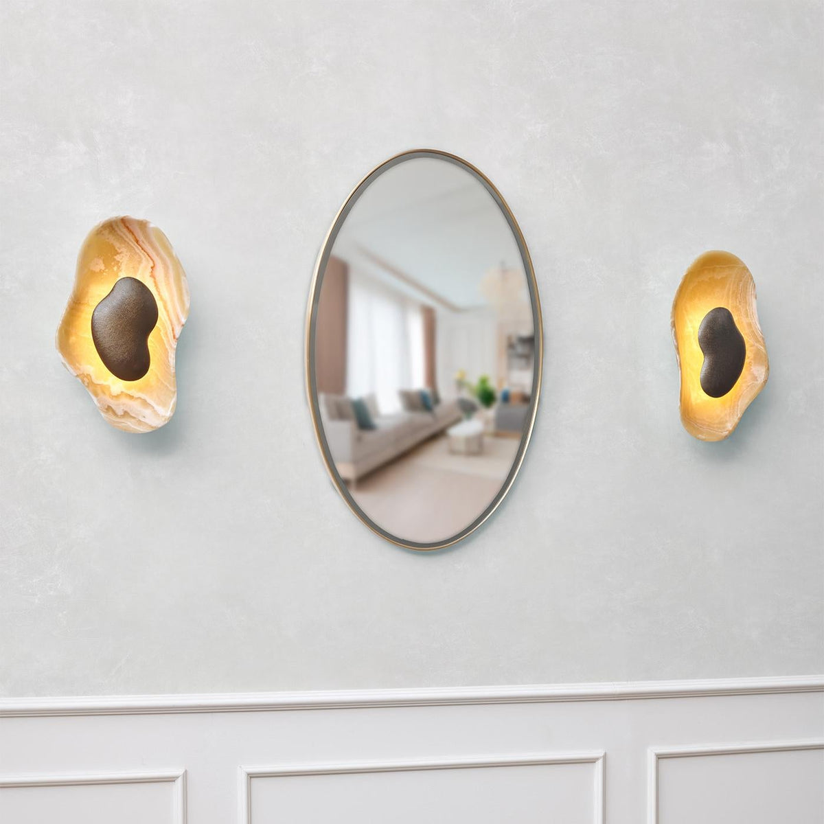 Viraiaria wandlamp met oranje onyx en afwerking