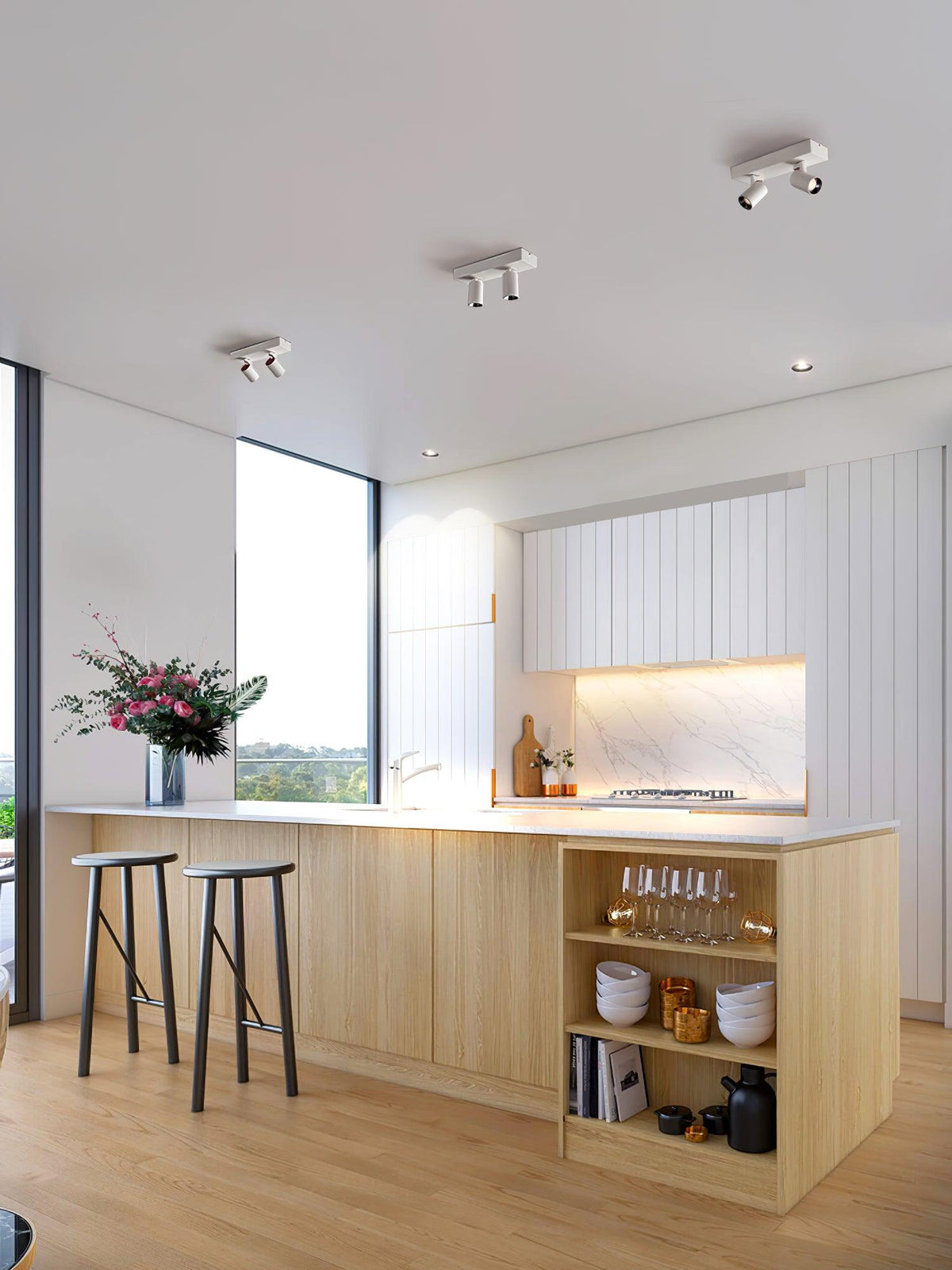 Falis POG-plafondlamp dubbel lineair met verstelbare spots