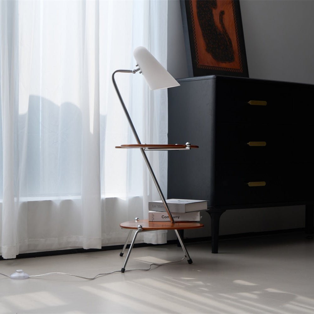Vaughn Moderne vloerlamp van walnoothout en chrome