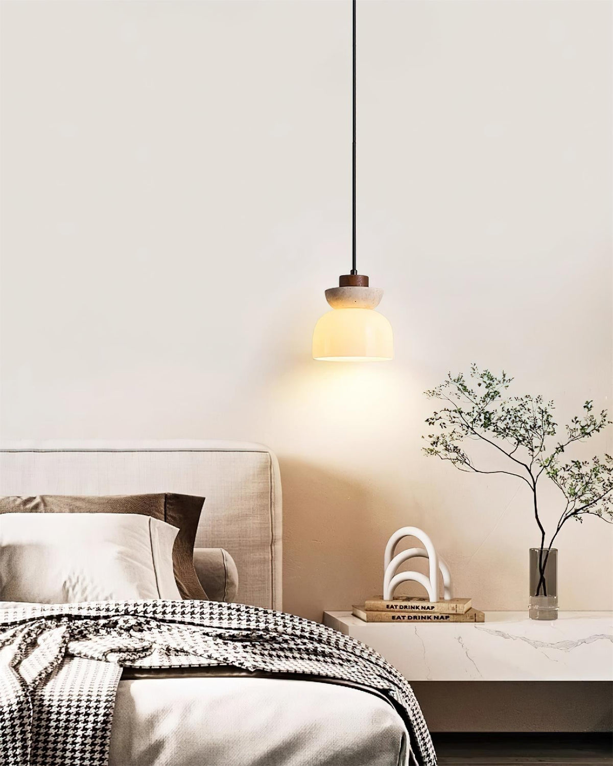 Norenx travertin koepelvormige glas hanglamp Hout