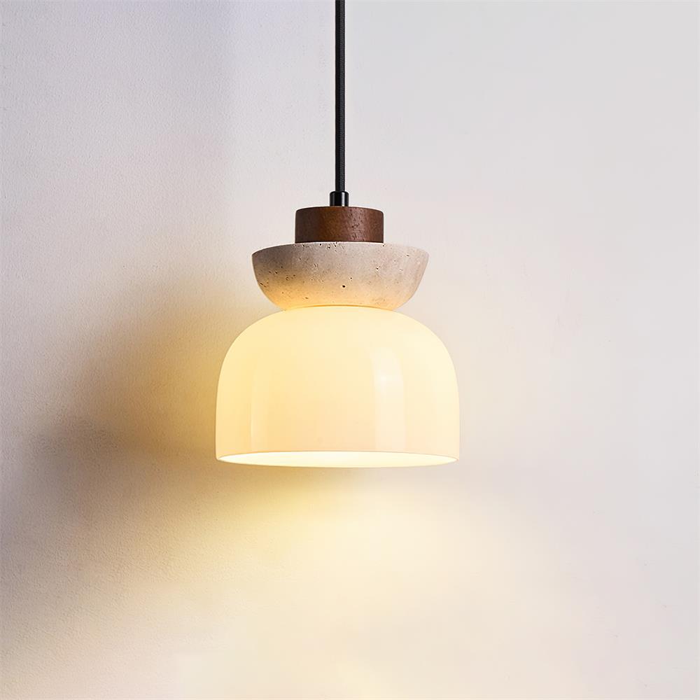 Norenx travertin koepelvormige glas hanglamp Hout
