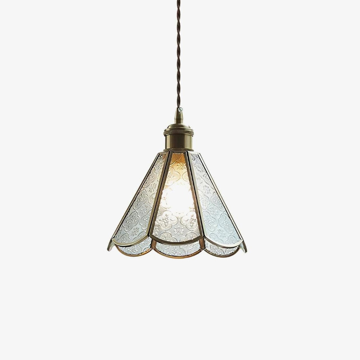 Arvane elegante hanglamp van messing en glas met gestructureerde kap