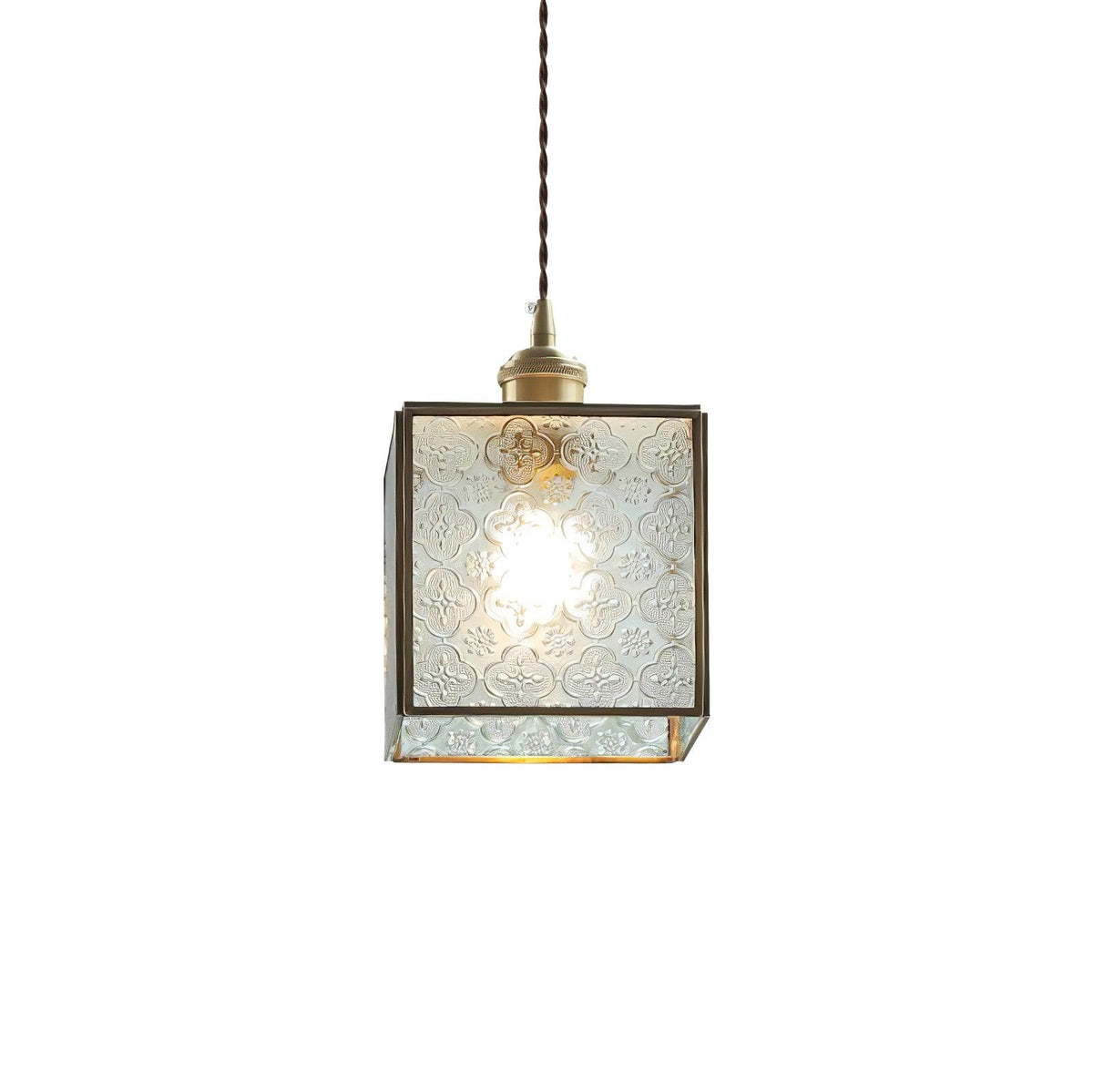 Arvane elegante hanglamp van messing en glas met gestructureerde kap