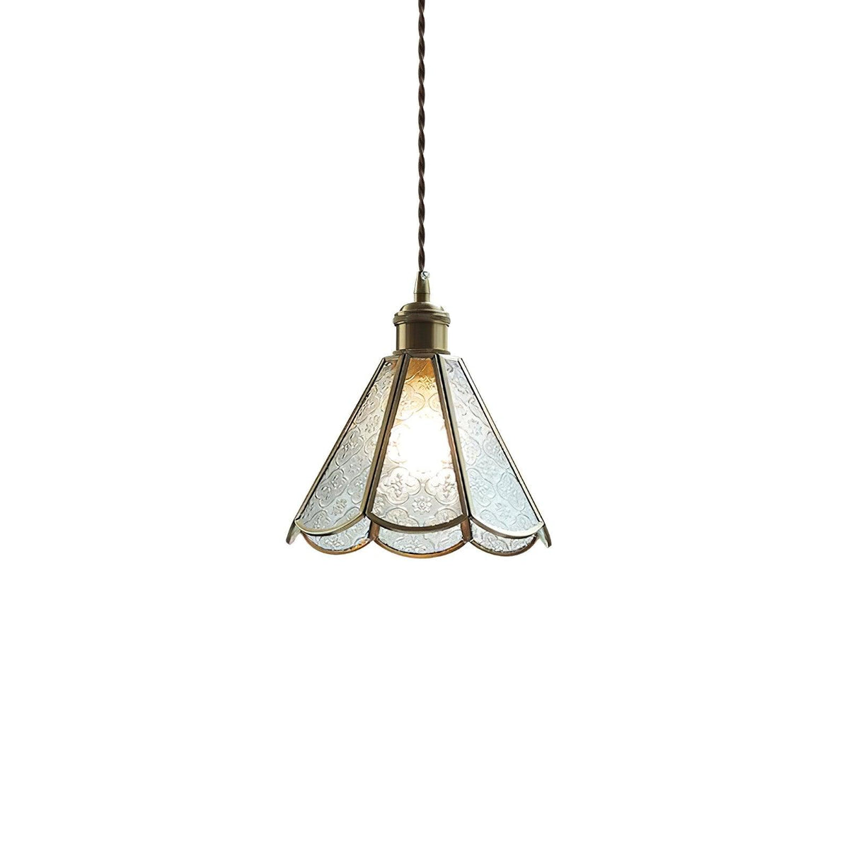 Arvane elegante hanglamp van messing en glas met gestructureerde kap