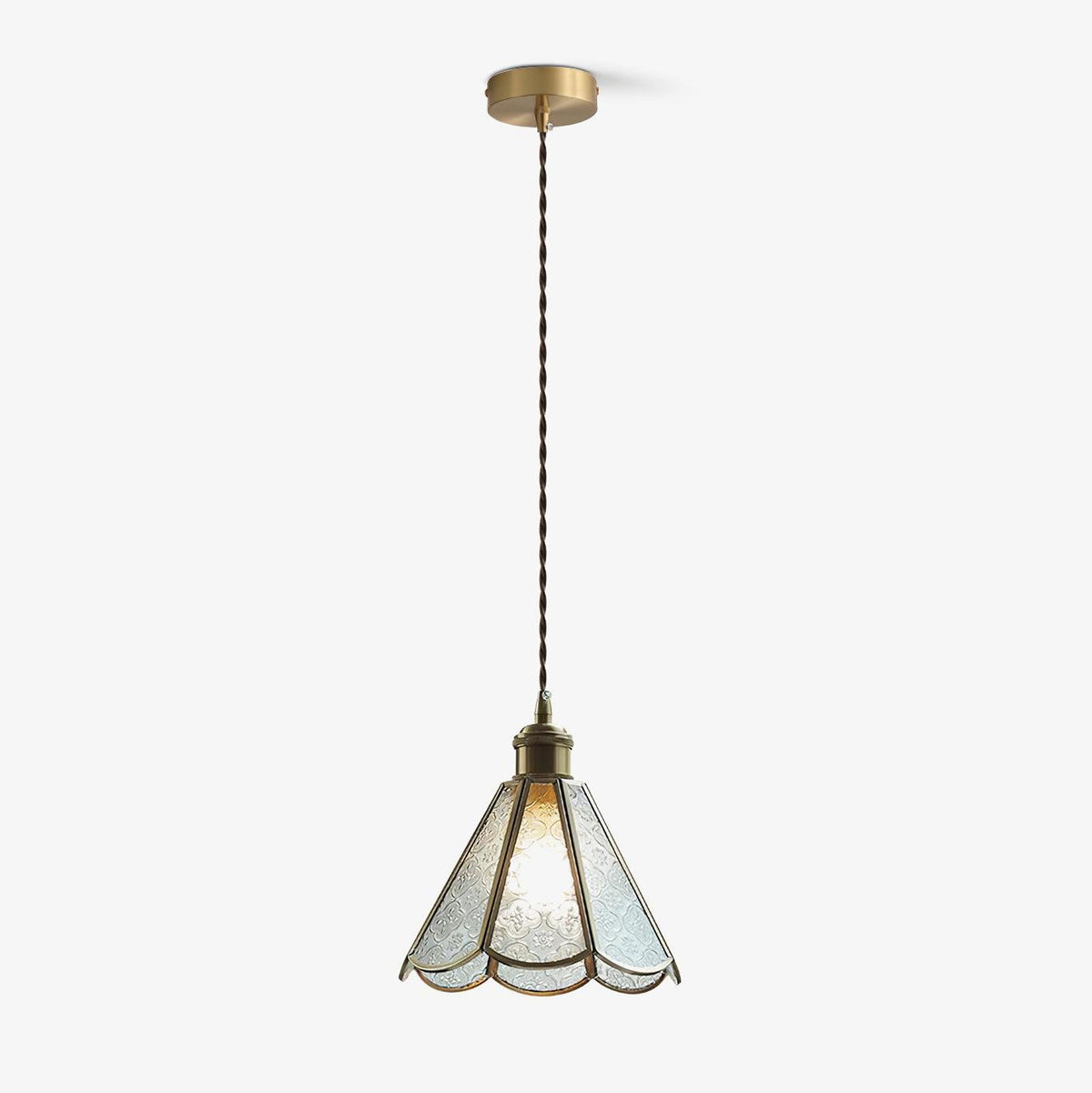 Arvane elegante hanglamp van messing en glas met gestructureerde kap