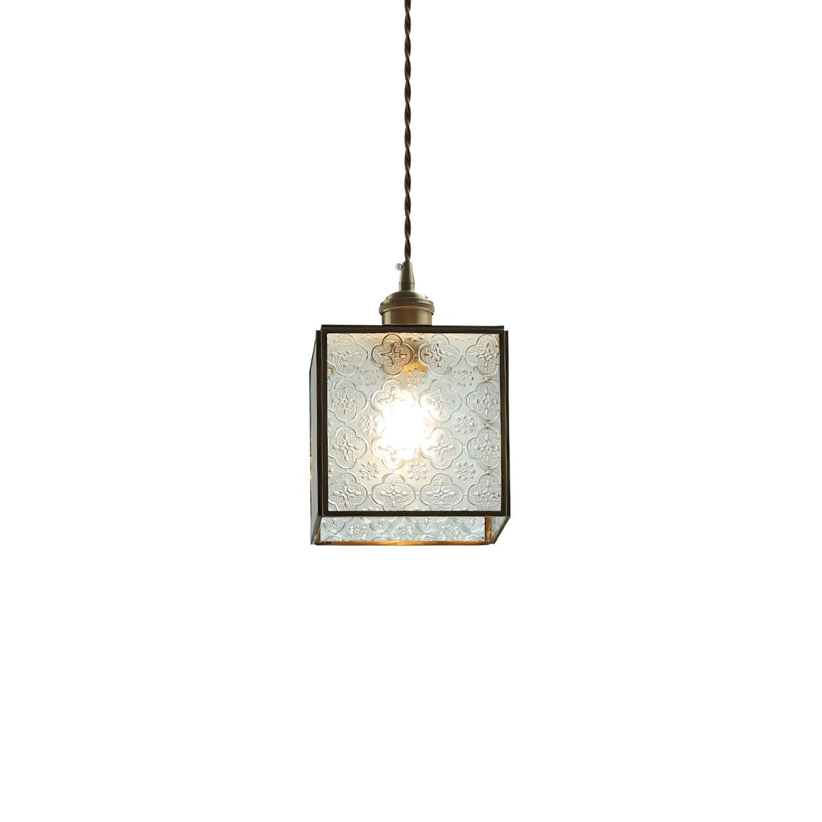 Arvane elegante hanglamp van messing en glas met gestructureerde kap