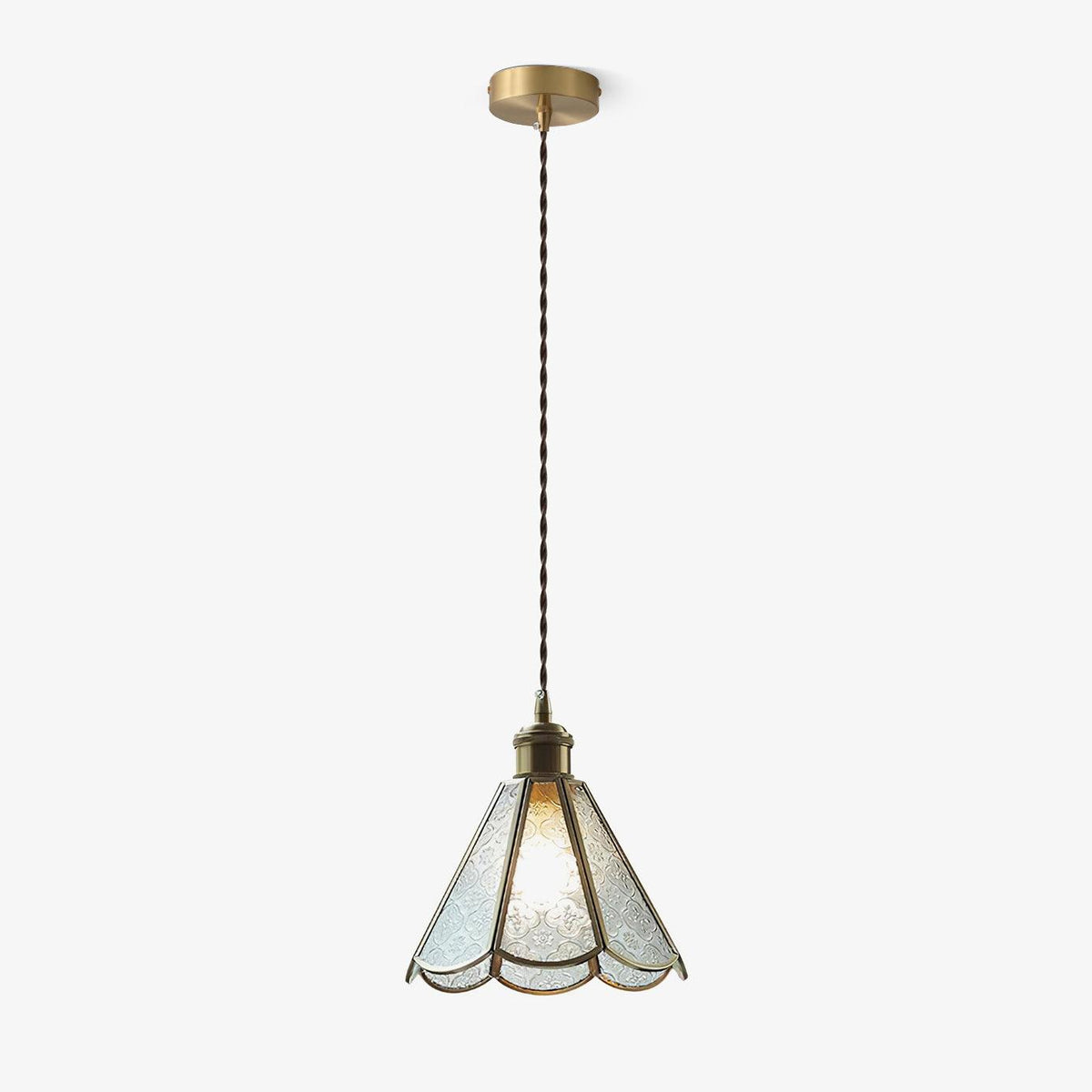 Arvane elegante hanglamp van messing en glas met gestructureerde kap