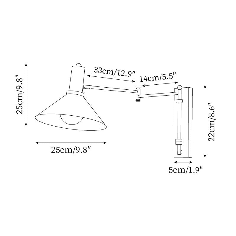 Peak wandlamp met verstelbare arm, rode lampenkap en leesverlichting