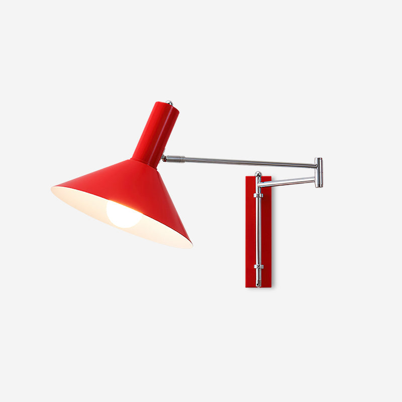 Peak wandlamp met verstelbare arm, rode lampenkap en leesverlichting