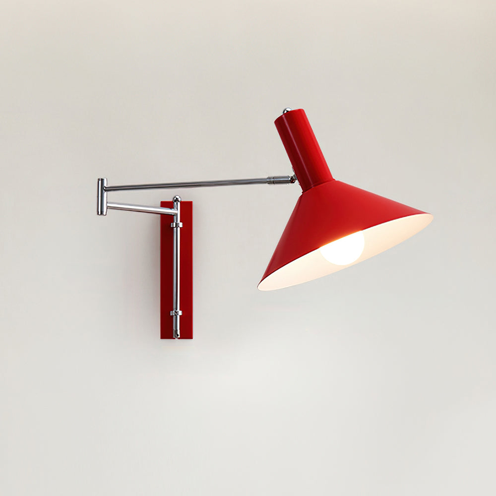 Peak wandlamp met verstelbare arm, rode lampenkap en leesverlichting