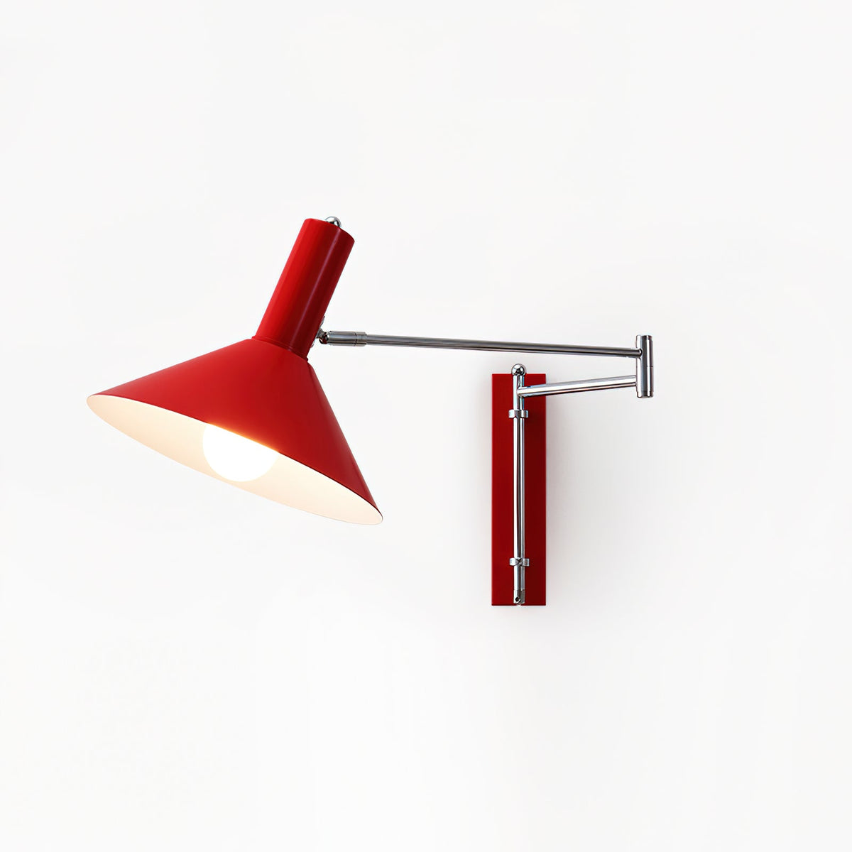 Peak wandlamp met verstelbare arm, rode lampenkap en leesverlichting