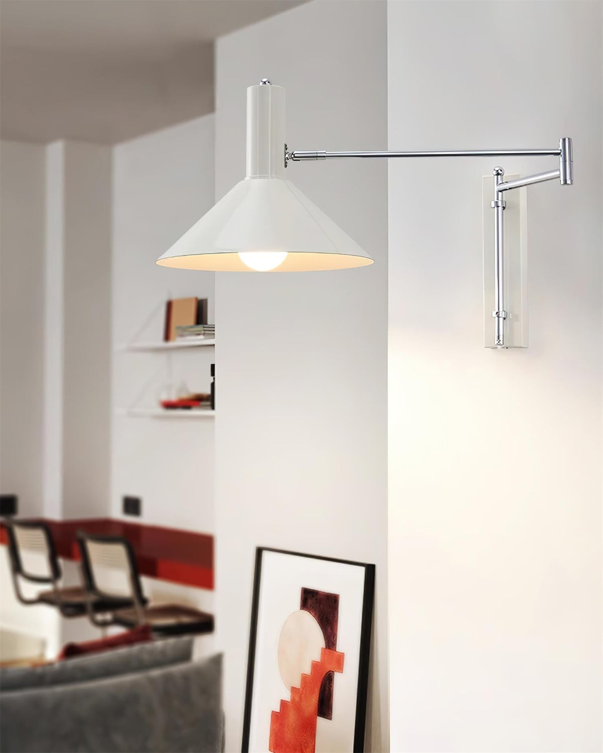 Peak wandlamp met verstelbare arm, rode lampenkap en leesverlichting