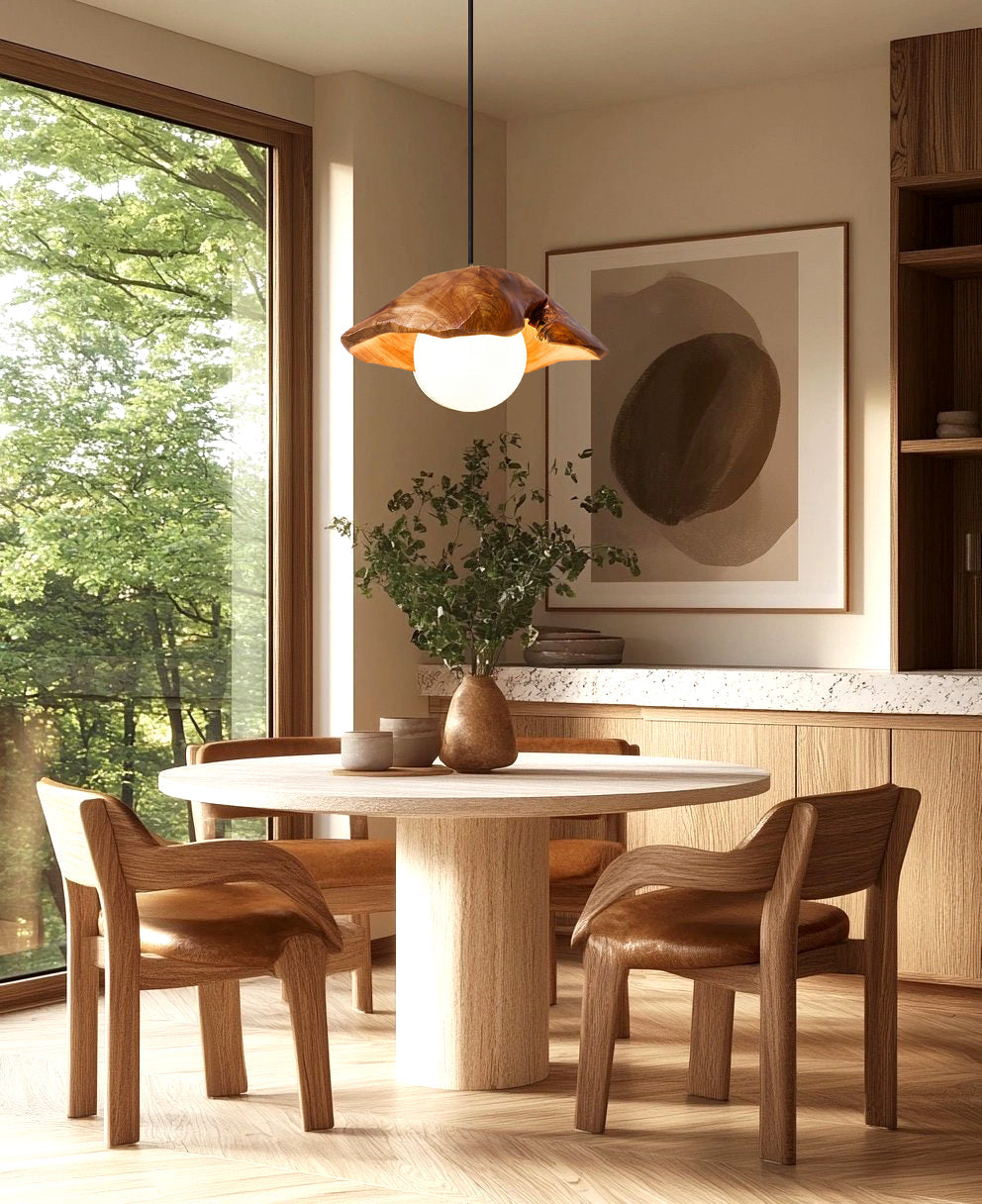 Rininora sculpturale plafondkap hanglamp van hout