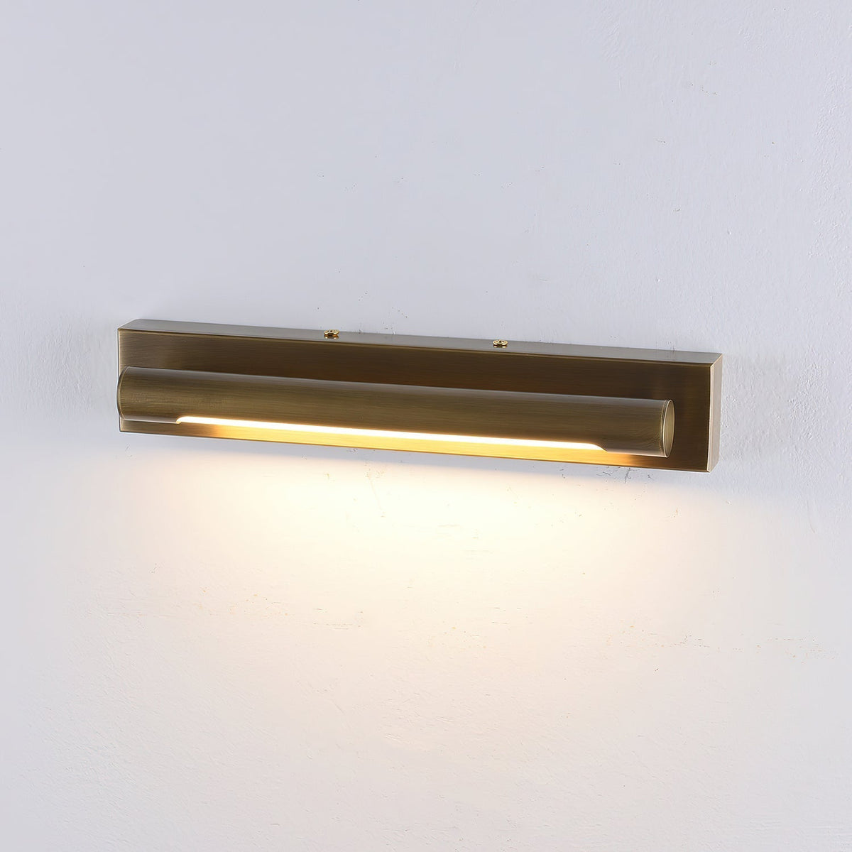 Reed lineaire wandlamp van oud messing
