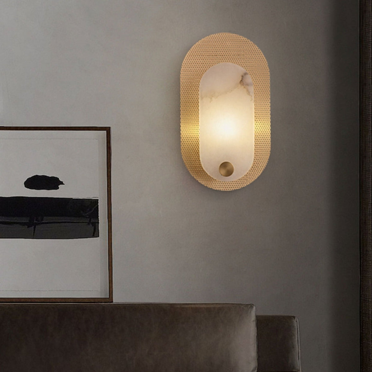 Perforated ovaal wandlamp in albast