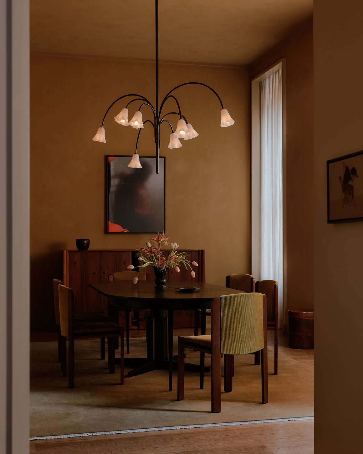 Lioreriel kroonluchter Blossom bloemblaad glas gebogen armen