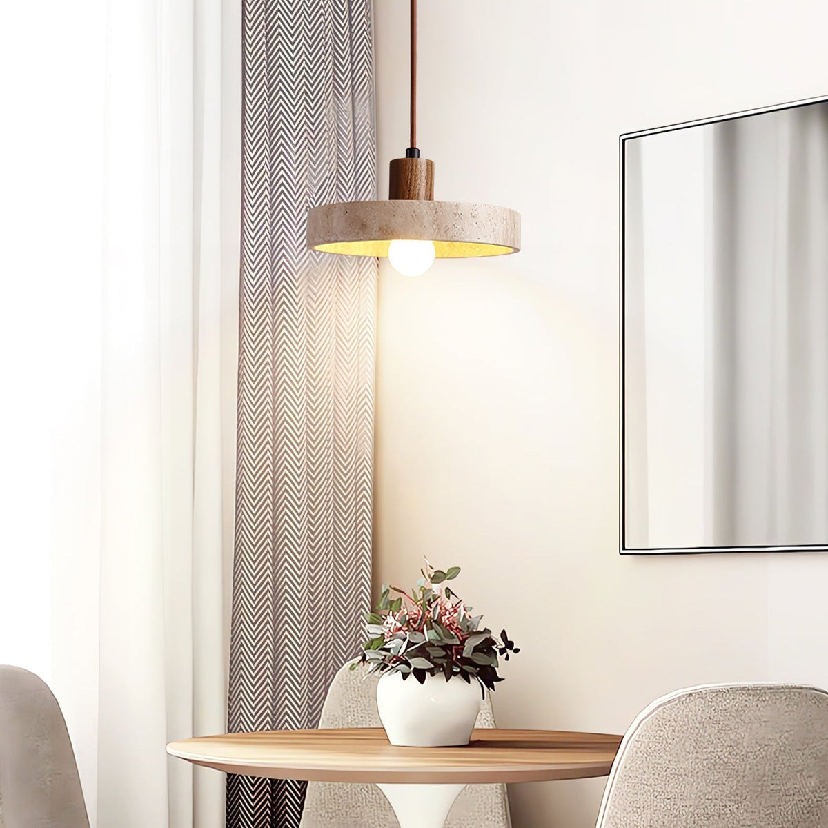 Evvynor hanglamp met travertinring en walnoothout