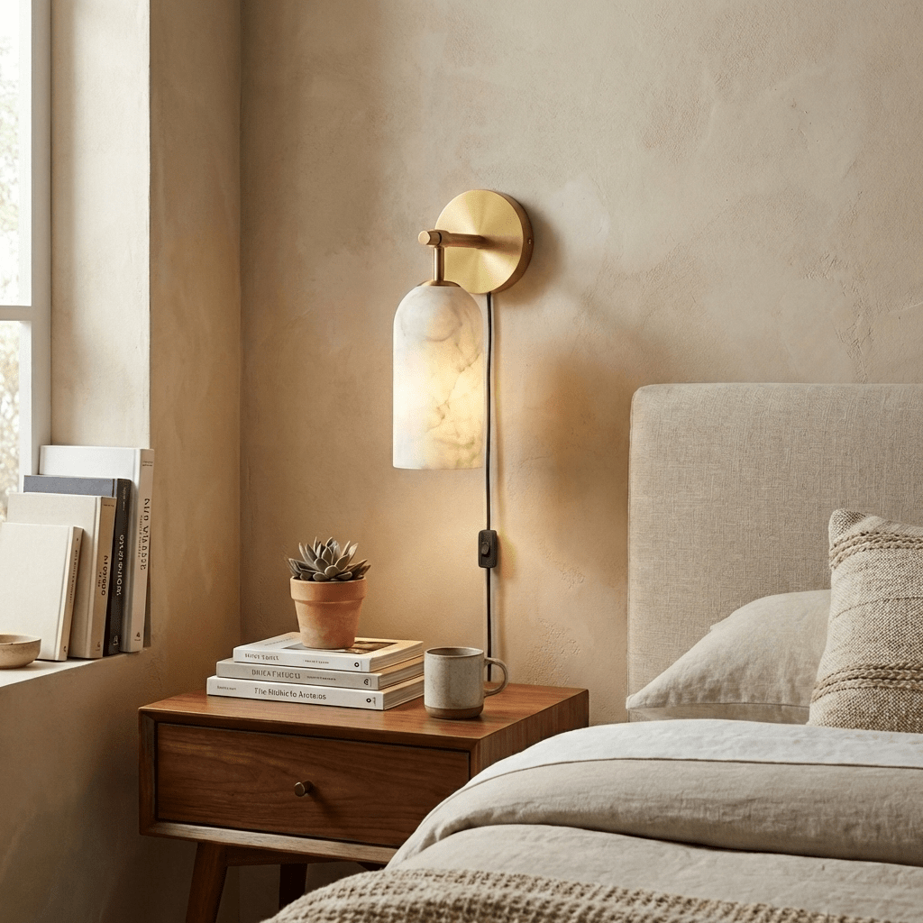 Pillar albast met stekker wandlamp