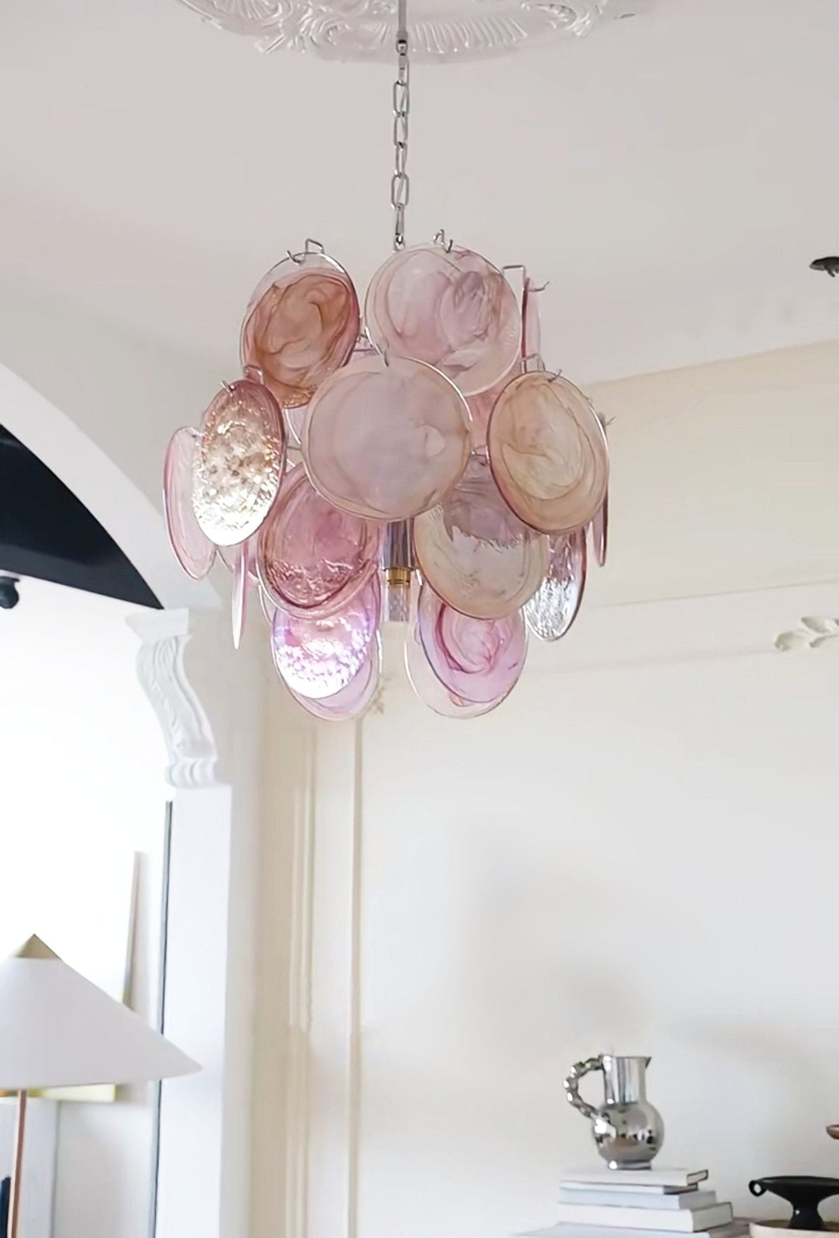 Celisaria Kroonluchter Roze Murano-glasplaten Vintage Charm