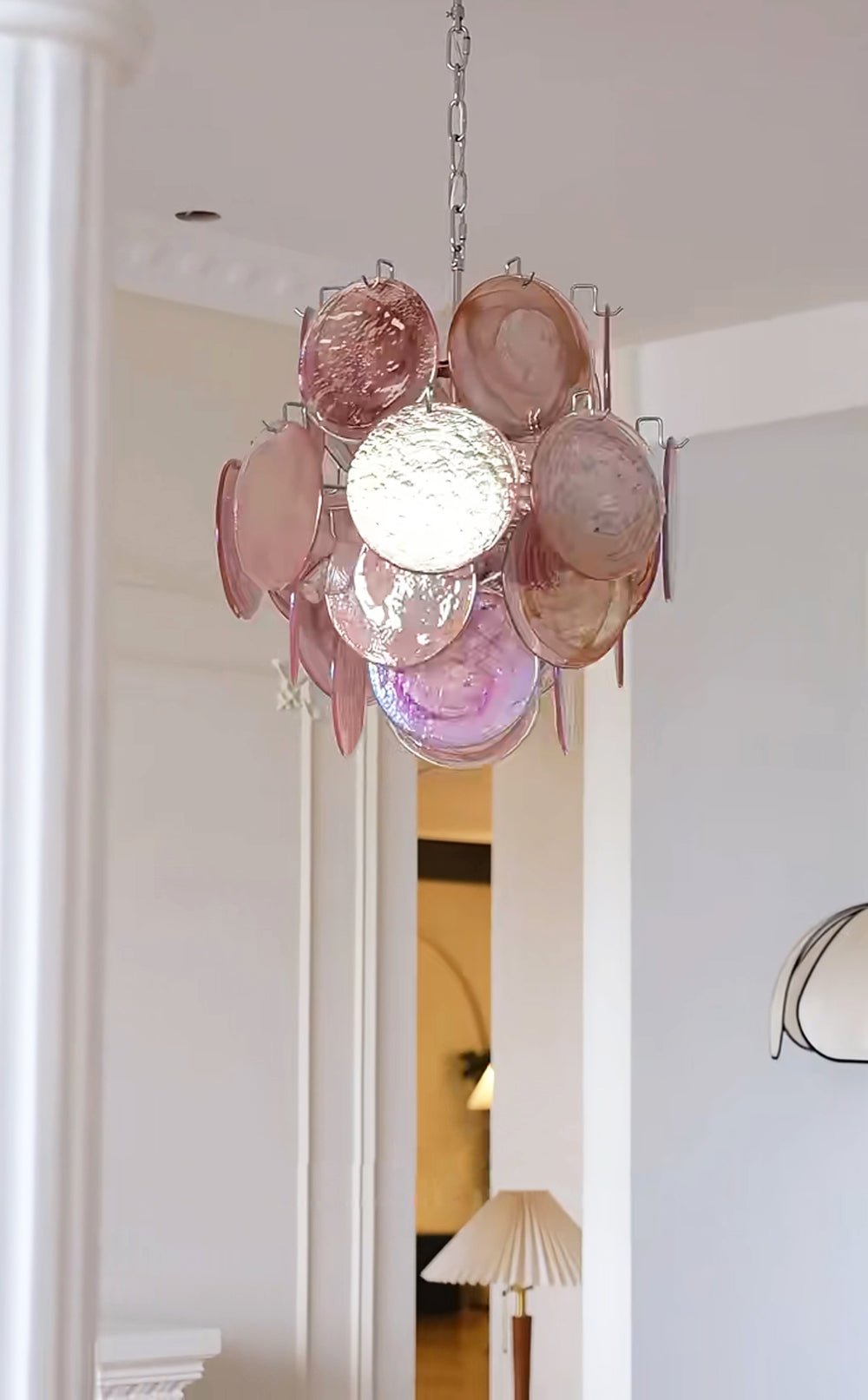 Celisaria Kroonluchter Roze Murano-glasplaten Vintage Charm