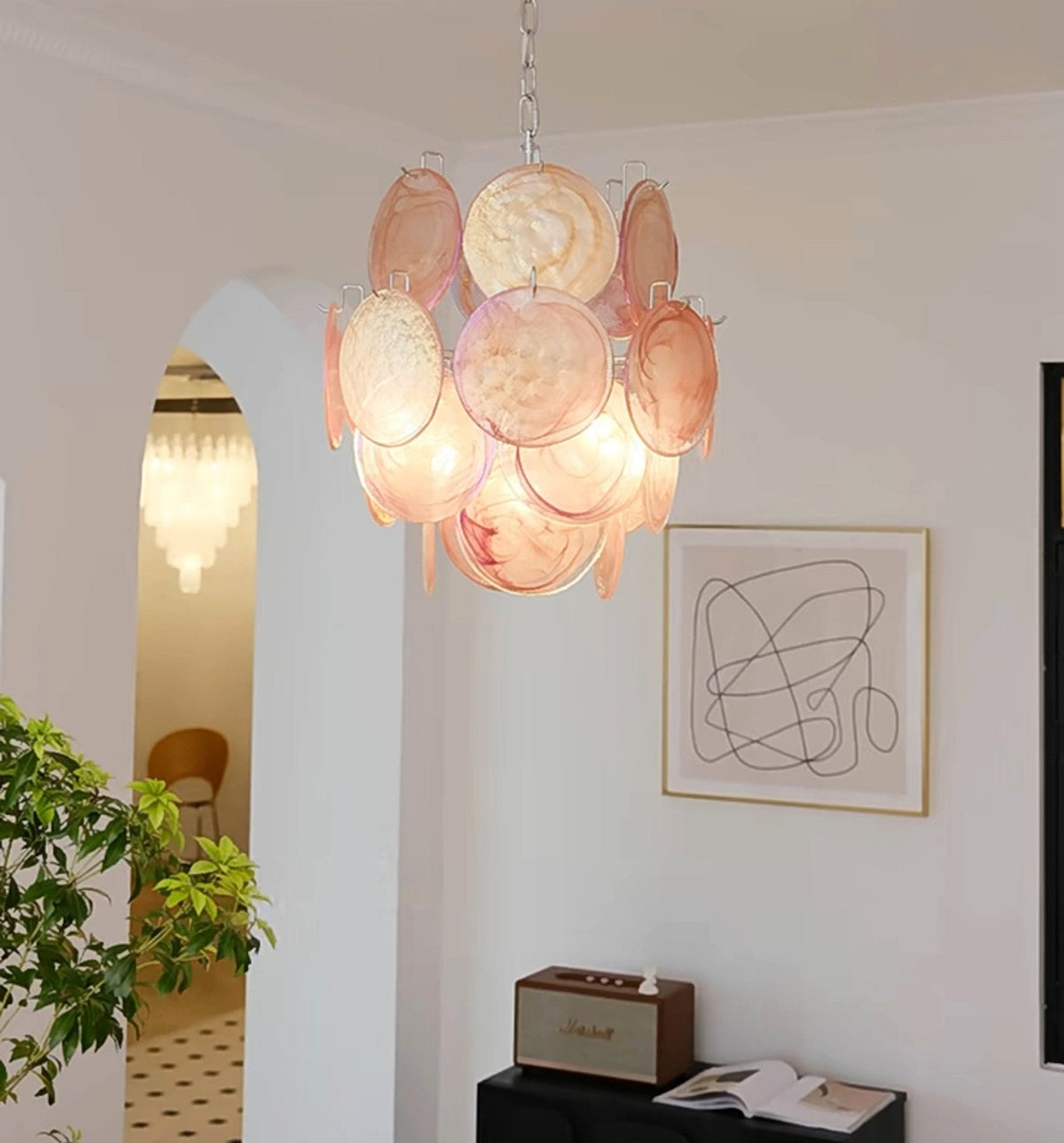 Celisaria Kroonluchter Roze Murano-glasplaten Vintage Charm