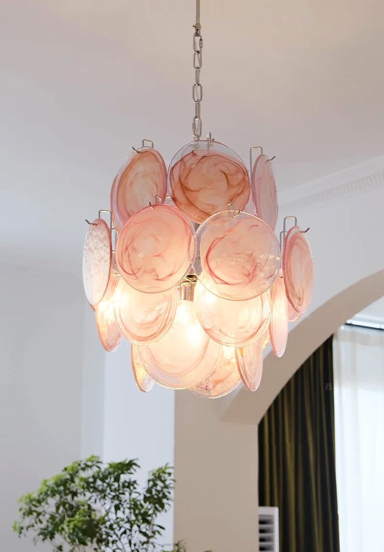 Celisaria Kroonluchter Roze Murano-glasplaten Vintage Charm