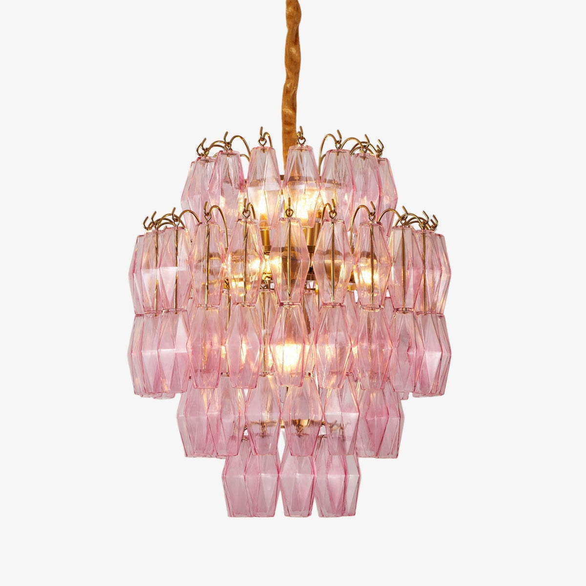 Celenine Kroonluchter met lagen roze Murano-glas en goudkleurige afwerking