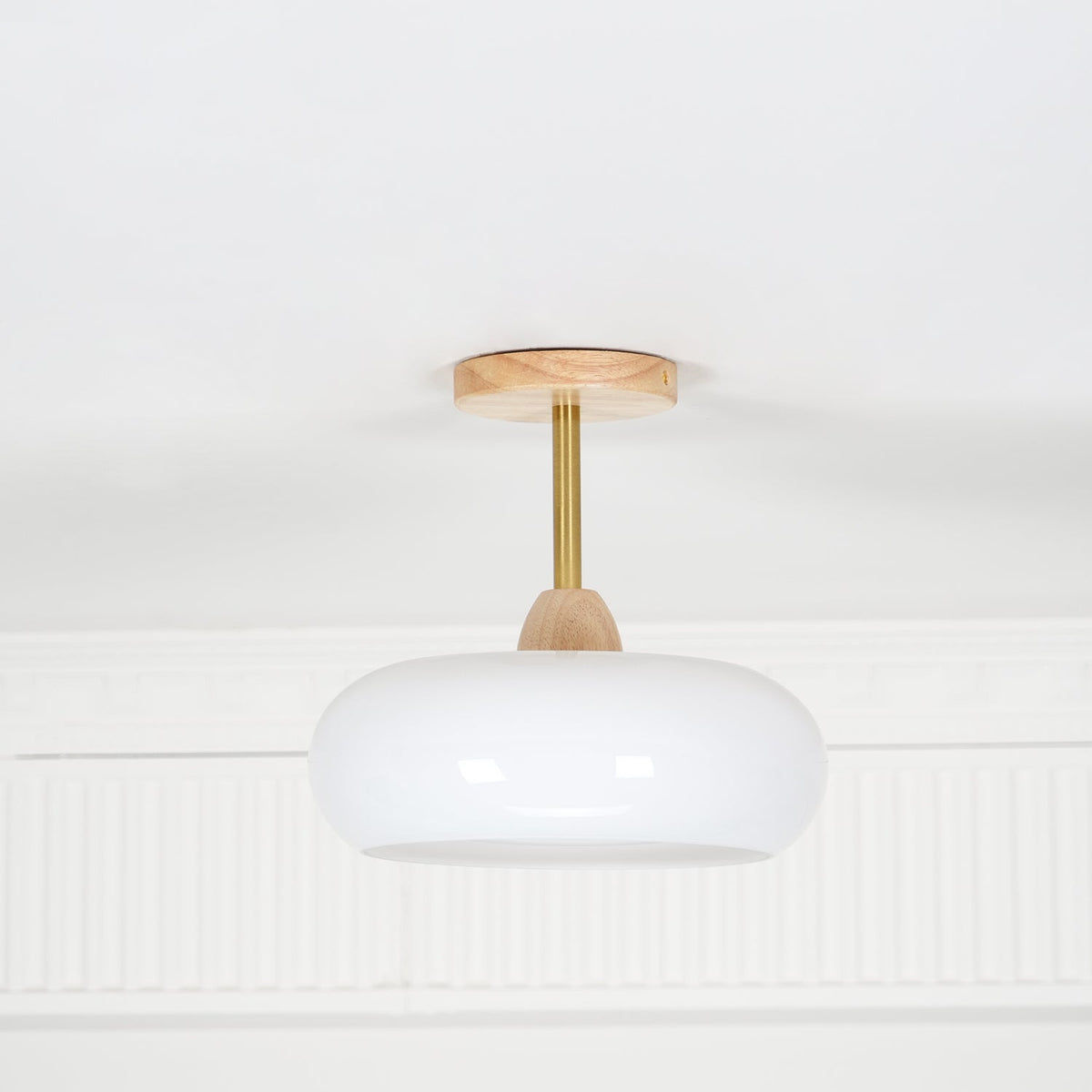 Aldaline plafondlamp met glazen kap en houten kleur