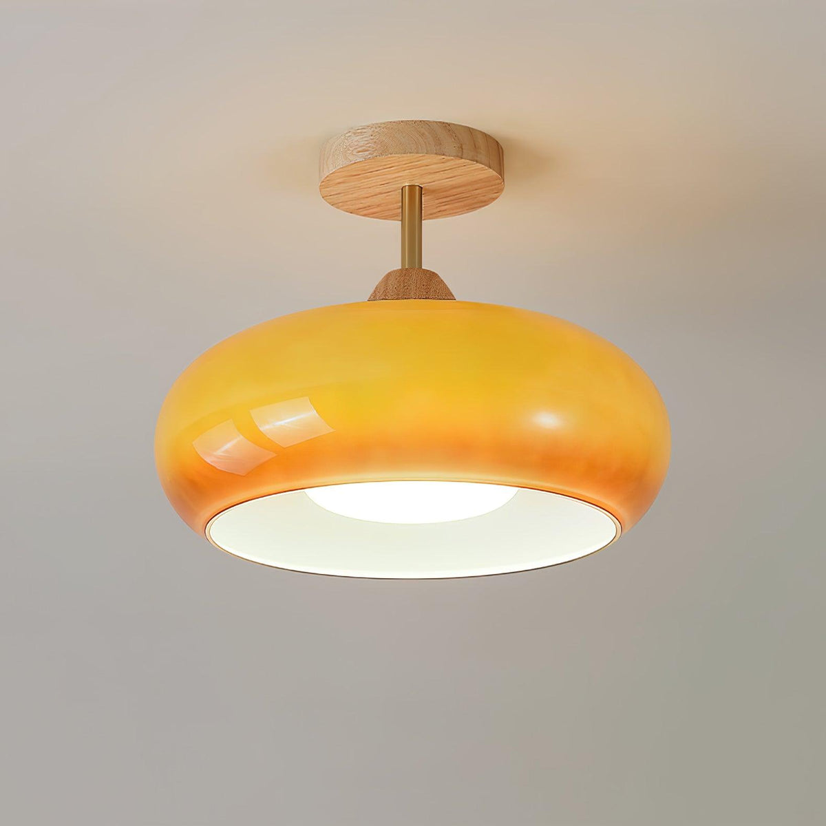 Aldaline plafondlamp met glazen kap en houten kleur