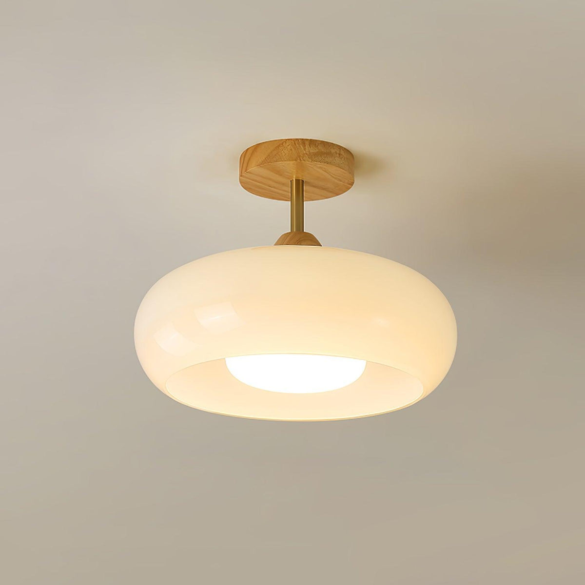 Aldaline plafondlamp met glazen kap en houten kleur