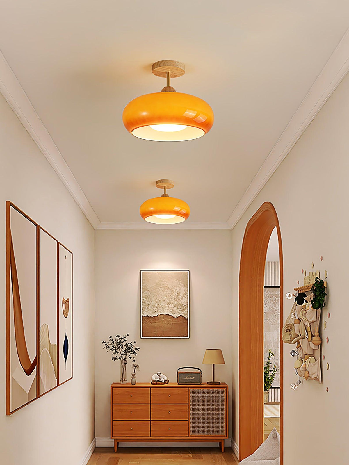 Aldaline plafondlamp met glazen kap en houten kleur