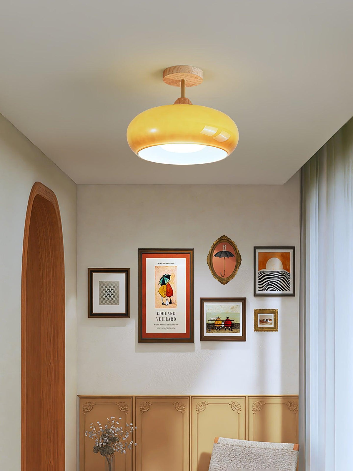 Aldaline plafondlamp met glazen kap en houten kleur