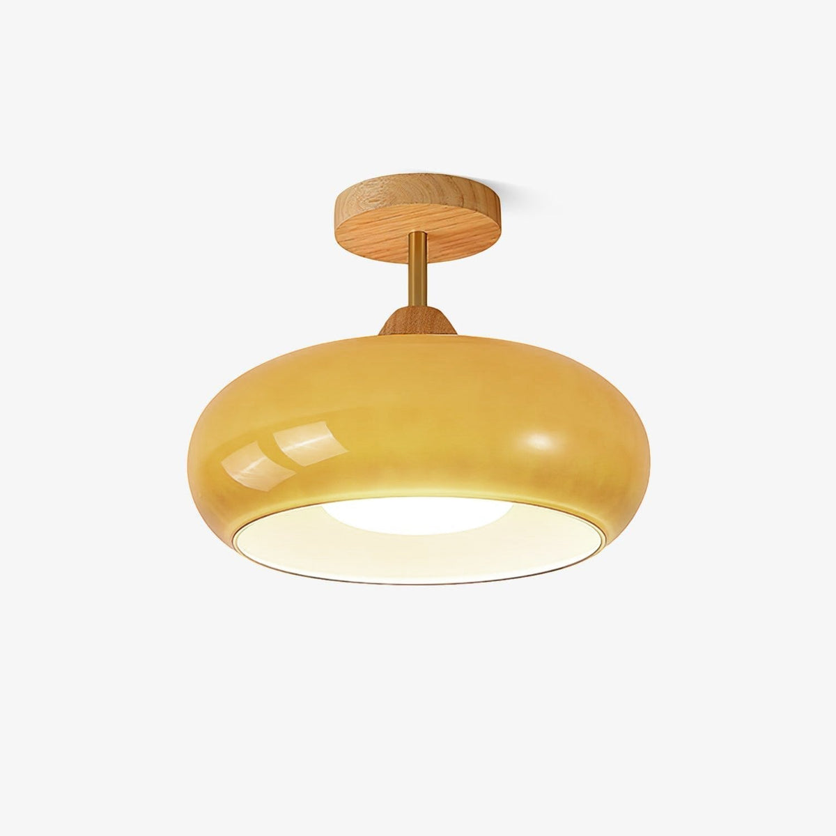 Aldaline plafondlamp met glazen kap en houten kleur