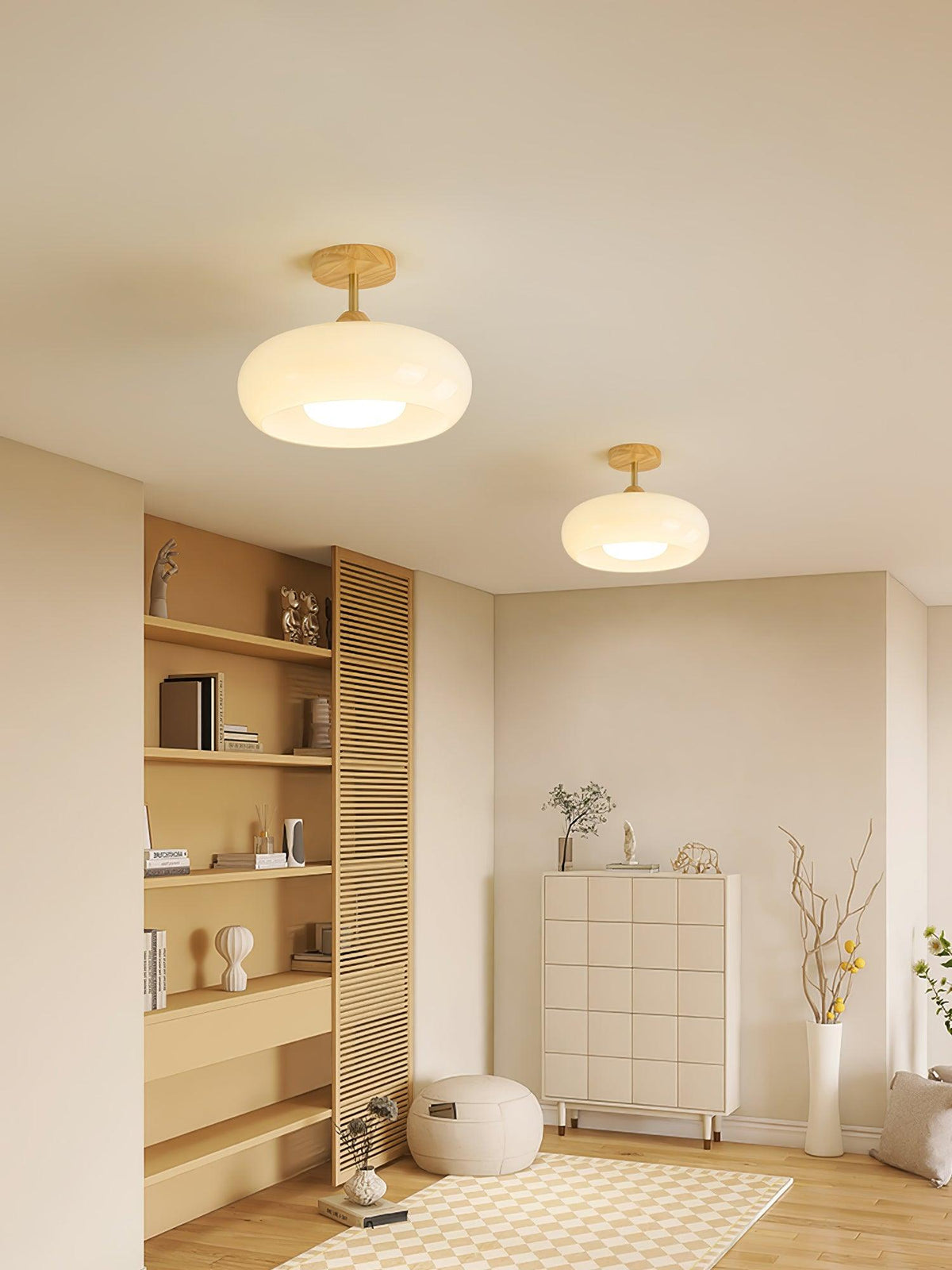 Aldaline plafondlamp met glazen kap en houten kleur