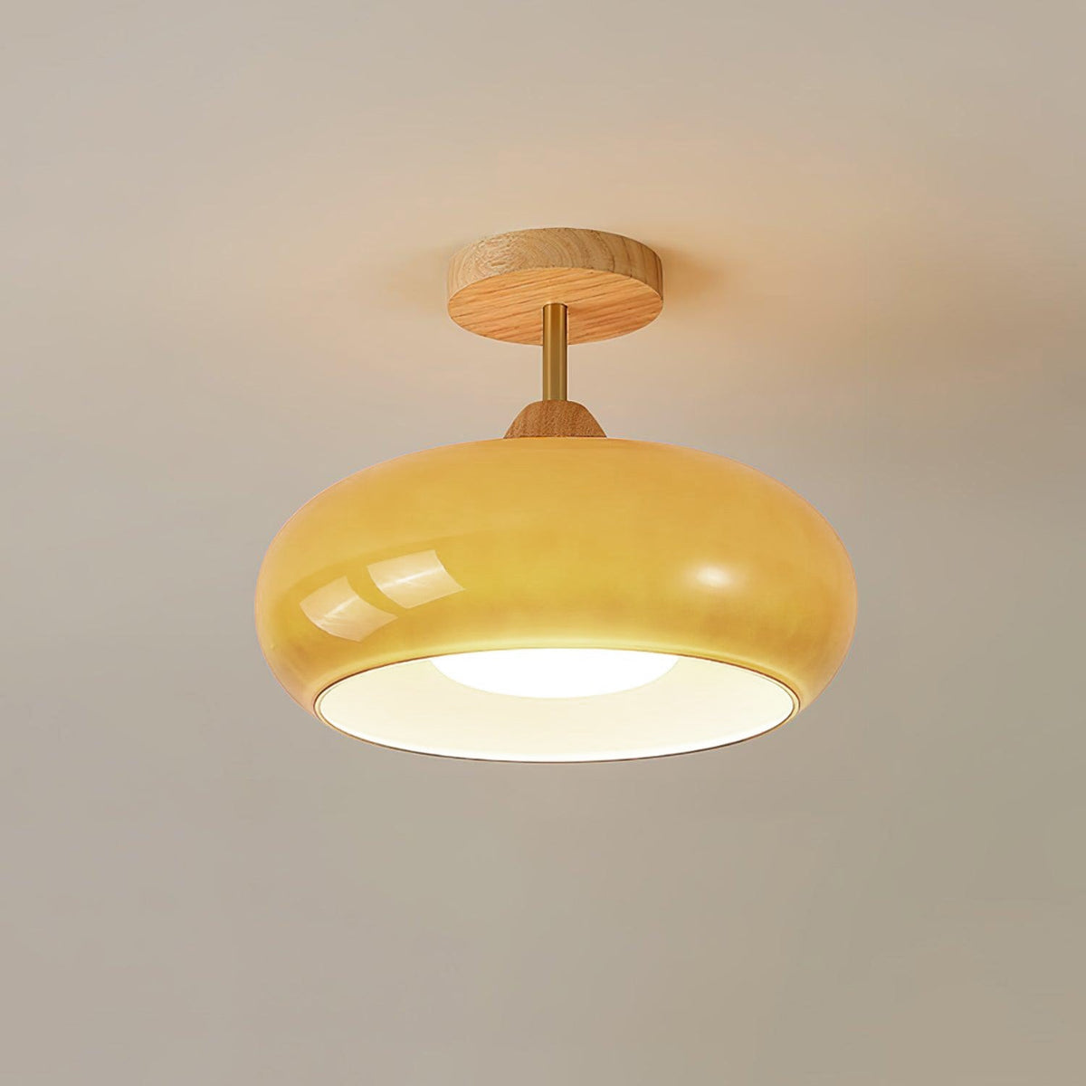 Aldaline plafondlamp met glazen kap en houten kleur