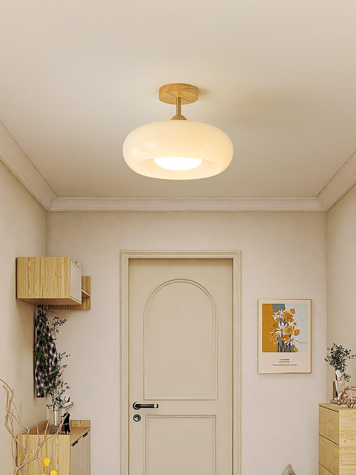 Aldaline plafondlamp met glazen kap en houten kleur
