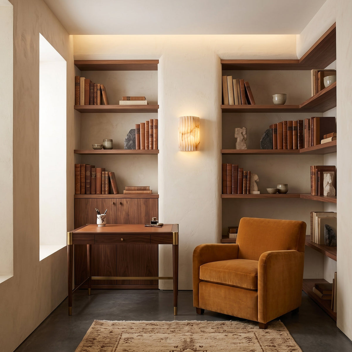 Fluted wandlamp van albast