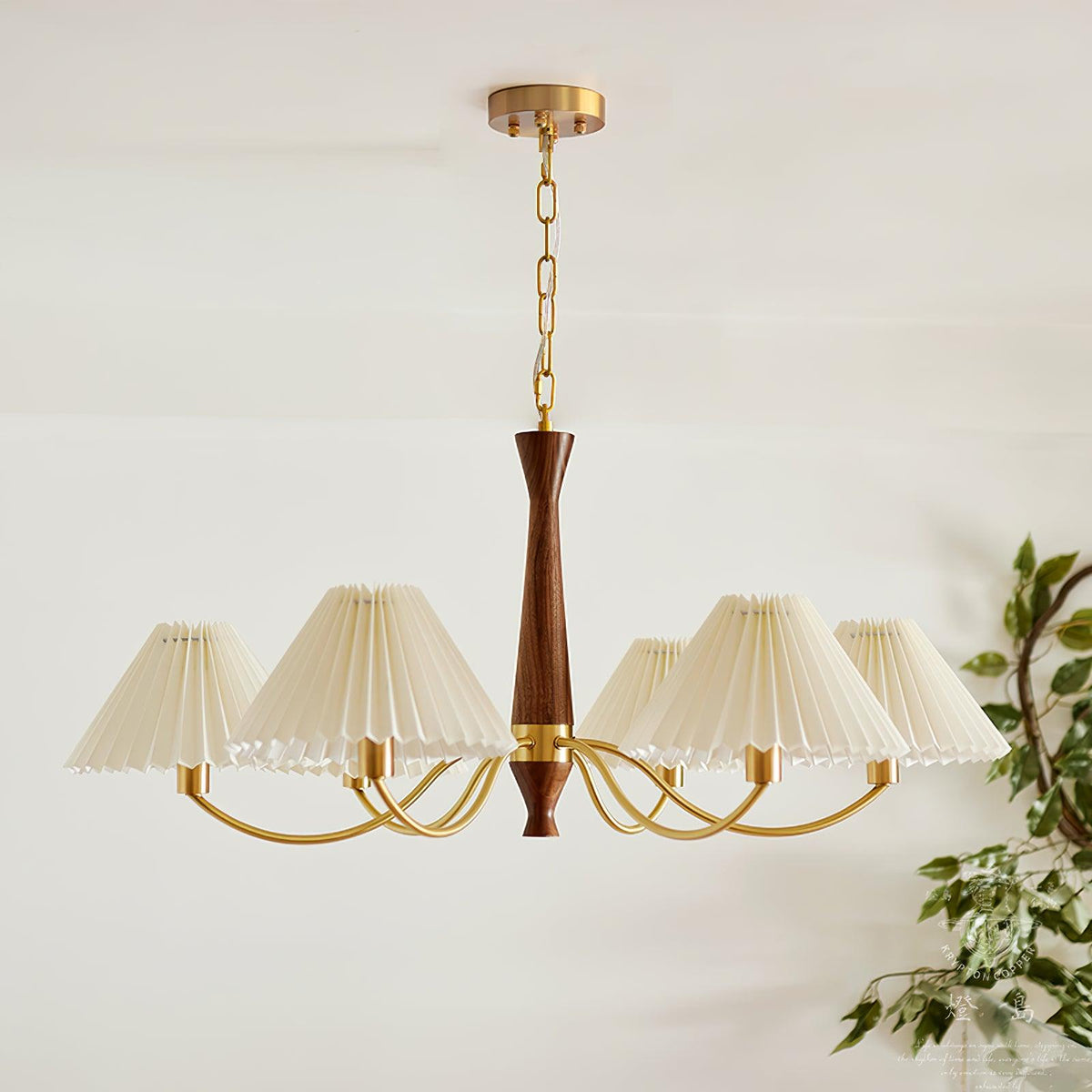 Calivine kroonluchter Pleated met witte lampkappen Mid-Century