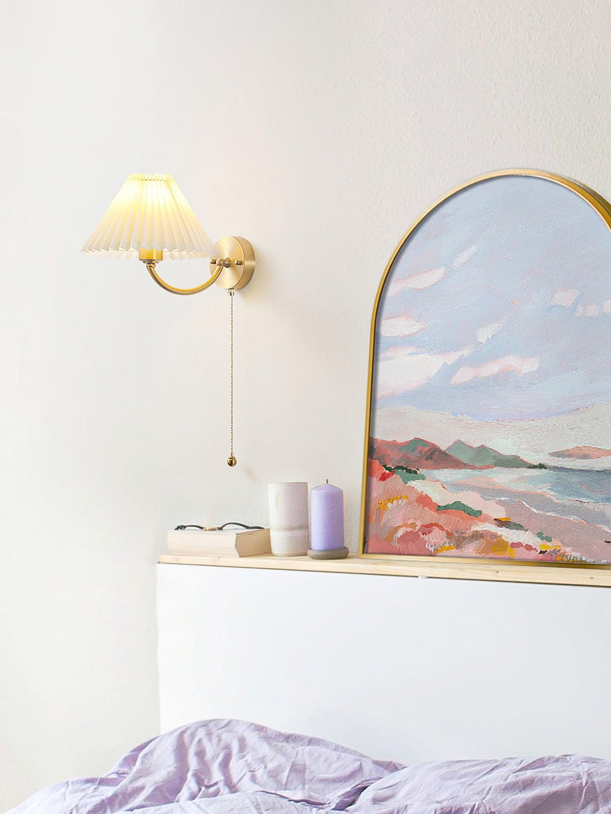 Dovrin elegantie geplooide messing stoffen wandlamp