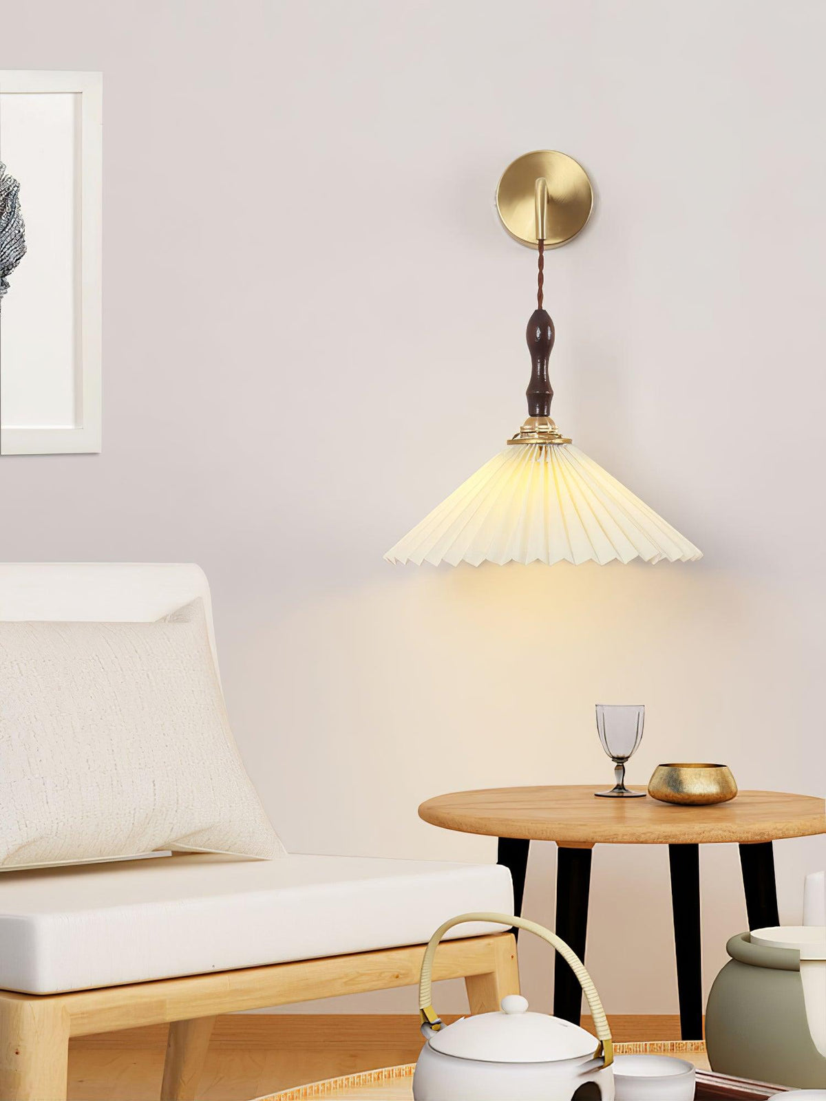 Mordan Premium wandlamp Elegante geplooide walnoot houten wandlamp