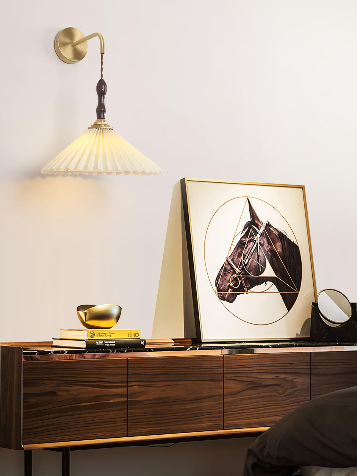 Mordan Premium wandlamp Elegante geplooide walnoot houten wandlamp